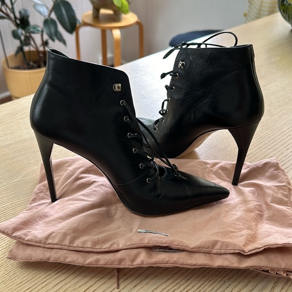 MIU MIU LACE UP STILETTO ANKLE BOOTS - Picture 12 of 17